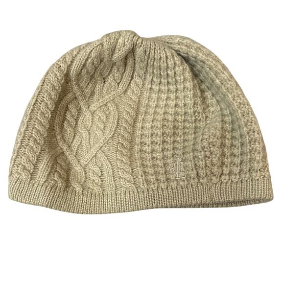 Lauren Ralph Lauren Wool Angora Blend Knit Beanie Hat Beige OS - Picture 1 of 6